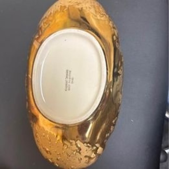 Weeping Gold Nugget Oblong Porcelain Bowl. 22 KT Gold Hand Decorated 1960s 1970s - Picture 4 of 6